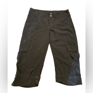 Athleta Dipper Capri Cargo Pants Women 0 Activewear Black‎ Drawcord Cinched Hem